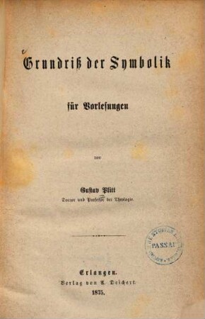 Grundriß der Symbolik : für Vorlesungen