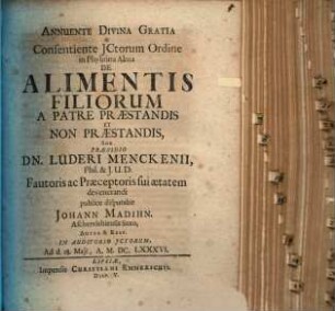 De alimentis filiorum a patre praestandis et non praestandis, disputatio