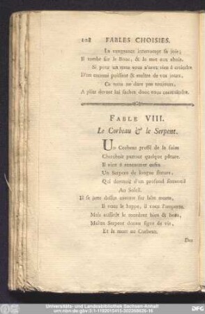 Fable VIII. Le Corbeau & le Serpent.