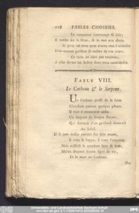 Fable VIII. Le Corbeau & le Serpent.