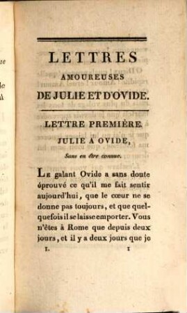 Lettres de tendresse et d'amour : contenant les lettres amoureuses de Julie à Ovide [por Mme de Marnésia] et d'ovide à Julie; suivies des lettres galantes d'une chanoinesse portugaise, 1