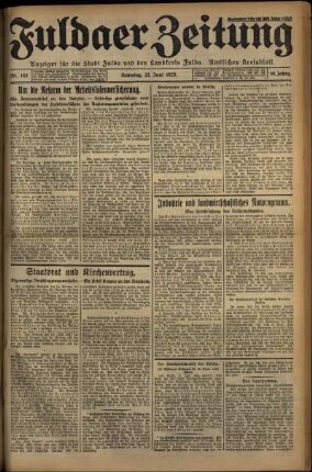 Erste Ausgabe vom Samstag, den 22. Juni 1929.