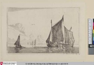 [Drei Segelschiffe auf ruhiger See; Three Sailing-vessels on Calm Waters]