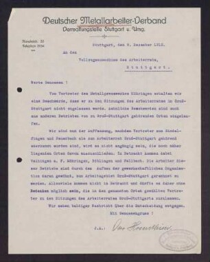 Territoriale Abgrenzung des Einzugsgebiets für den Arbeiterrat Groß-Stuttgart