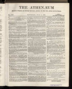 THE ATHENAEUM Journal of English and foreign Literature, Science, the fine Arts, Music and the Drama.