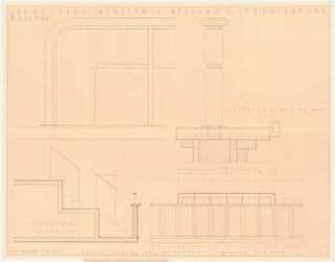 Landeshaus, Münster Wiederaufbau: Messinggitter Empore, Schnitt, Ansicht 1:10, Schnitt, Ansicht 1:1