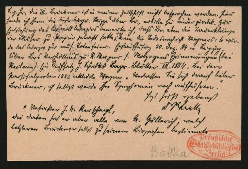 Postkarte an Richard Sternfeld : 06.11.1897