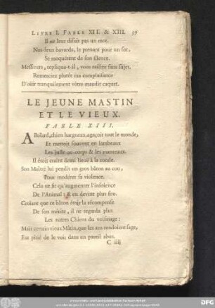 Le Jeune Mastin Et Le Vieux. Fable XIII.