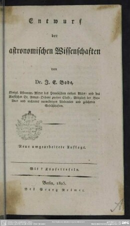 Entwurf der astronomischen Wissenschaften : mit 7 Kupfertafeln