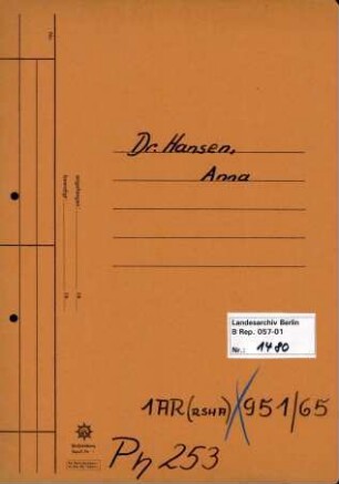 Personenheft Dr. Anna Hansen (*16.04.1899)