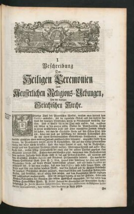 I. Beschreibung Der Heiligen Ceremonien Und Aeusserlichen Religions-Uebungen, Bey der heutigen Griechischen Kirche