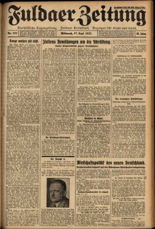 Erste Ausgabe vom Mittwoch, den 27. September 1933.