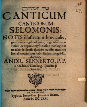Canticum canticorum Selomonis notis illustratum breviculis