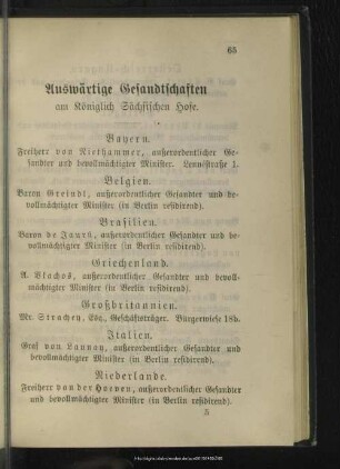 Auswertige Gesandtschaften am Königlich Sächsischen Hofe