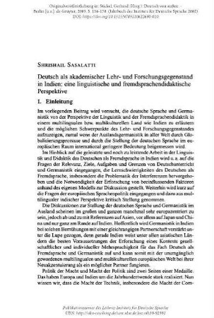 Deutsch als akademischer Lehr- und Forschungsgegenstand in Indien: eine linguistische und fremdsprachendidaktische Perspektive