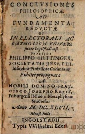 Conclvsiones Philosophicae Ad Fvndamenta Redvctae