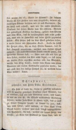 Schlußwort, gesprochen vom Herrn Pastor Bliesmann.