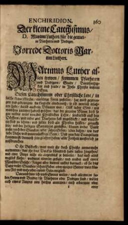 Enchiridion. Der kleine Catechismus/ D. Martini Lutheri/ für die gemeine Pfarrherrn und Prediger.