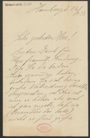 Brief an B. Schott's Söhne : 14.04.1899