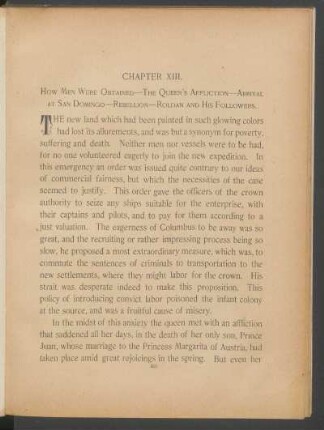 Chapter XIII. : How men where obtained - The Queen's affliction - Arrival at San Domingo - Rebellion - Roldan and his followers.