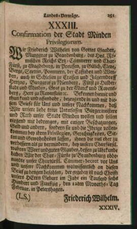 XXXIII. Confirmation der Stadt Minden Privilegiorum.