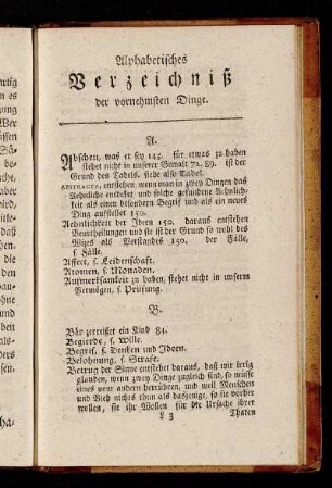 Alphabetisches Verzeichniß der vornehmsten Dinge.