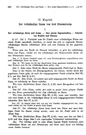 1. Der vollständige Stern und Raum. - Ihre ersten Eigenschaften. - Schnitte von Graden und Ebenen.