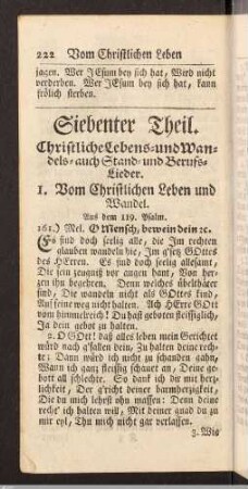 Siebenter Theil. Christliche Lebens- und Wandels- auch Stand- und Berufs-Lieder.