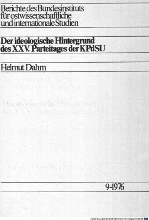 Der ideologische Hintergrund des XXV. Parteitages der KPdSU