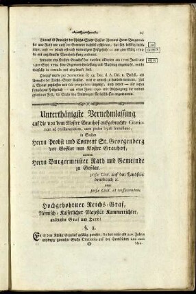 Unterhäniste Vernehmlassung auf die von dem Kloster Grauhof ausgebrachte Citationem ad reassumendum, cum petito legali humillimo, in Sachen ...