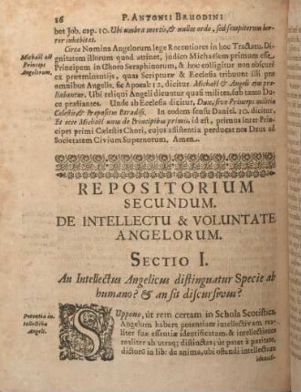 Repositorium Secundum. De Intellectu & Voluntate Angelorum.