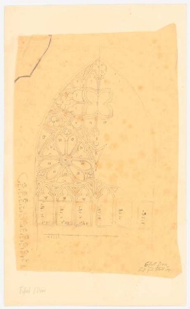 Domfenster St. Marien, Erfurt: Aufriss mit Fensterrose und Maßwerk, Maßstabsleiste