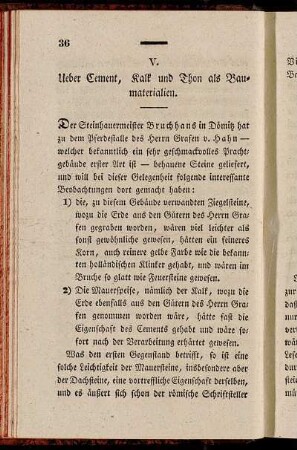 V. Ueber Cement, Kalk und Thon als Baumaterialien