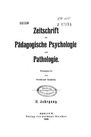 2: Zeitschrift für pädagogische Psychologie und Jugendkunde - 2.1900