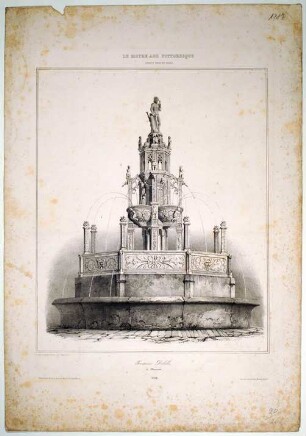 Lithographie: Springbrunnen in Pyrmont