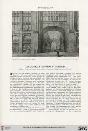 Das "Passage-Kaufhaus" in Berlin: erbaut von Architekt kaiserlicher Baurat Franz Ahrens, Berlin