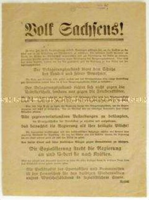 Flugblatt zum Belagerungszustand in Sachsen und gegen Streiks