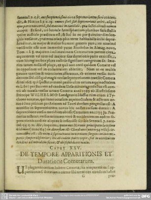 Caput XXV. De Tempore Apparitionis Et Duratione Cometarum