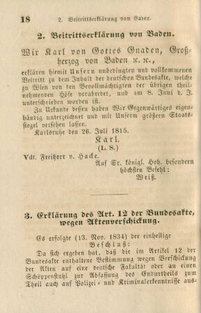 3. Erklärung des Art. 12 der Bundesakte, wegen Aktenverschickung