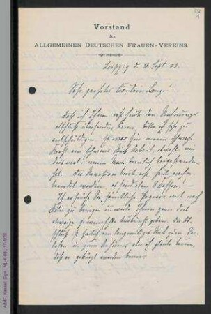Brief von Johanna Brandstetter an Helene Lange