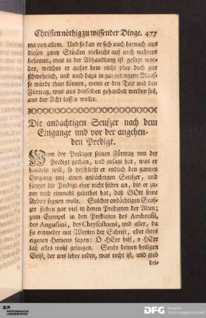 Die andächtigen Seufzer nach dem Eingange und vor der angehenden Predigt