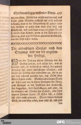 Die andächtigen Seufzer nach dem Eingange und vor der angehenden Predigt
