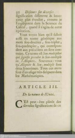 Article III. De la nature de l´Unité