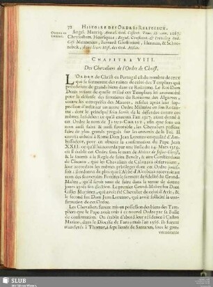 Chapitre VIII. Des Chevaliers de l’Ordre de Christ