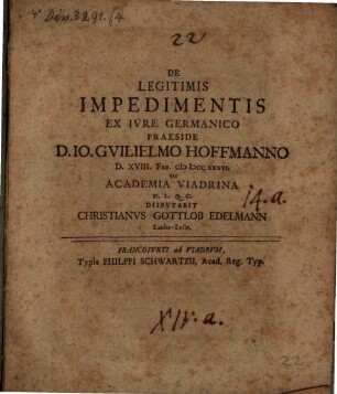 De Legitimis Impedimentis Ex Ivre Germanico