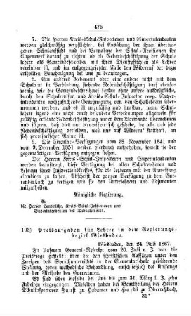 Preisaufgaben für Lehrer in dem Regierungsbezirk Wiesbaden : [IV. Seminarien, Bildung der Lehrer und deren persönliche Verhältnisse]
