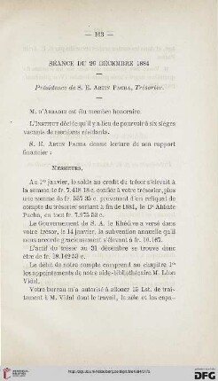 Séance du 26 Décembre 1884