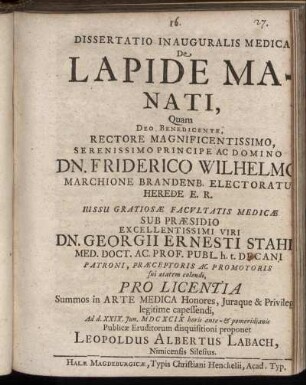 Dissertatio Inauguralis Medica De Lapide Manati