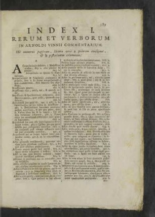 Index I. Rerum et Verborum in Arnoldi Vinnii Commentarium.