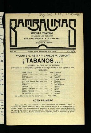 ¡Tábanos...! : comedia en dos actos breves